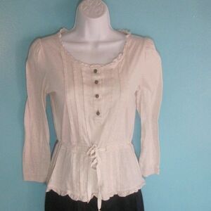 Marc Jacobs Size S Cotton Cream 3/4 Sleeve Blouse with Peplum Tie Waist